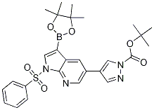 4-(1-(苯基磺酰基)-3-(4,4,5,5-四甲基-1,3,2-二噁硼烷-2-基)-1H-吡咯并[2,3-b]吡啶-5-基)-1H-吡唑-1-羧酸叔丁酯結(jié)構(gòu)式_1147998-42-2結(jié)構(gòu)式