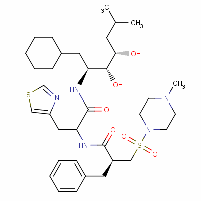 (2S)-N-[1-[[(2S,3R,4S)-1-環(huán)己基-3,4-二羥基-6-甲基庚烷-2-基]氨基]-1-氧代-3-(1,3-噻唑-4-基)丙-2-基]-2-[(4-甲基哌嗪-1-基)磺酰基甲基]-3-苯丙酰胺結(jié)構(gòu)式_138742-43-5結(jié)構(gòu)式
