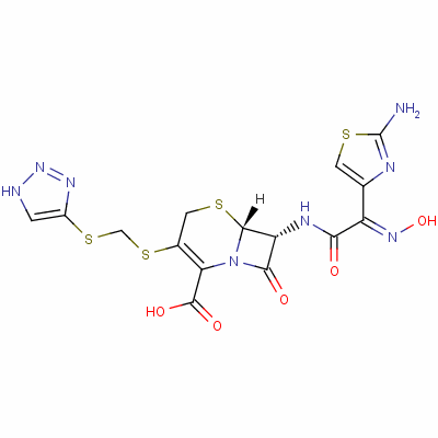(6R,7R)-7-[[(2E)-2-(2-氨基-1,3-噻唑-4-基)-2-羥基亞氨基乙?；鵠氨基]-8-氧代-3-(2H-三唑-4-基硫甲硫基)-5-硫雜-1-氮雜雙環(huán)[4.2.0]辛-2-烯-2-羧酸結(jié)構(gòu)式_140128-74-1結(jié)構(gòu)式