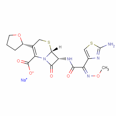 (6R,7R)-7-[[(2Z)-2-(2-氨基-1,3-噻唑-4-基)-2-甲氧基亞氨基乙酰基]氨基]-8-氧代-3-[(2S)-四氫呋喃-2-基]-5-硫雜-1-氮雜雙環(huán)[4.2.0]辛-2-烯-2-羧酸鈉結(jié)構(gòu)式_141195-77-9結(jié)構(gòu)式