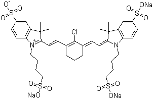 3,3-二甲基-2-[2-[2-氯-3-[2-[1,3-二氫-3,3-二甲基-5-磺酸基-1-(4-磺酸基丁基)-2H-吲哚-2-亞基]乙亞基]-1-環(huán)己烯-1-基]乙烯基]-5-磺酸基-1-(4-磺酸基丁基)-3H-吲哚內(nèi)鹽三鈉鹽結構式_162093-39-2結構式