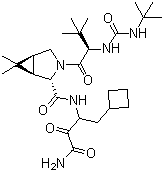 (1R,2S,5S)-N-(4-氨基-1-環(huán)丁基-3,4-二氧代-2-丁基)-3-((S)-2-(3-(叔丁基)脲啶)-3,3-二甲基丁?；?-6,6-二甲基-3-氮雜雙環(huán)[3.1.0]己烷-2-羧酰胺結(jié)構(gòu)式_394730-60-0結(jié)構(gòu)式