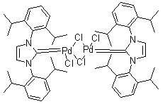 二氯化[1,3-雙(2,6-二異丙基苯基)-1,3-二氫-2H-咪唑-2-亞基]鈀(II) 二聚物 立體異構體混合物結構式_444910-17-2結構式