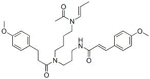 N-[4-(乙酰基-1-丙烯基氨基)丁基]-4-甲氧基-n-[3-[[3-(4-甲氧基苯基)-1-氧代-2-丙烯基]氨基]丙基]苯丙酰胺結(jié)構(gòu)式_55622-38-3結(jié)構(gòu)式