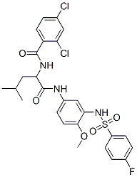 (9ci)-2,4-二氯-n-[1-[[[3-[[(4-氟苯基)磺?；鵠氨基]-4-甲氧基苯基]氨基]羰基]-3-甲基丁基]-苯甲酰胺結(jié)構(gòu)式_566890-79-7結(jié)構(gòu)式