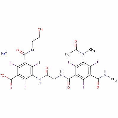 3-[[[[3-(乙?；谆被?-2,4,6-三碘-5-[(甲基氨基)羰基]苯甲?；鵠氨基]乙酰基]氨基]-5-[[(2-羥基乙基)氨基]羰基]-2,4,6-三碘苯甲酸鈉結構式_67992-58-9結構式