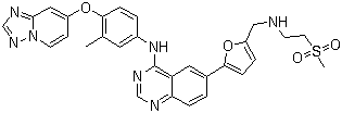 N-(4-([1,2,4]噻唑并[1,5-a]吡啶-7-基氧基)-3-甲基苯基)-6-(5-(((2-(甲基磺酰基)乙基)氨基)甲基)呋喃-2-基)喹唑啉-4-胺結(jié)構(gòu)式_937265-83-3結(jié)構(gòu)式
