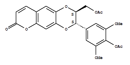 反式-3-[4-(乙?；趸?-3,5-二甲氧基苯基]-2-[(乙?；趸?甲基]-2,3-二氫-7H-吡喃并[2,3-G]-1,4-苯并二氧雜環(huán)己-7-酮結(jié)構(gòu)式_121700-27-4結(jié)構(gòu)式
