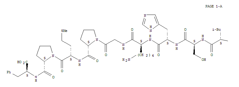 L-谷氨酰胺酰-L-精氨酰-L-脯氨酰-L-精氨酰-L-亮氨酰-L-絲氨酰-L-組氨酰-L-賴氨酰甘氨酰-L-脯氨酰-L-蛋氨酰脯氨酰-L-苯丙氨酸結構式_217082-58-1結構式