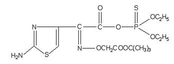 O,O-二乙基硫代磷-(Z)-2-(2-氨基噻唑-4-基)-2-(叔丁氧基羰基甲氧基亞氨基)乙酸酯結構式_524925-11-9結構式