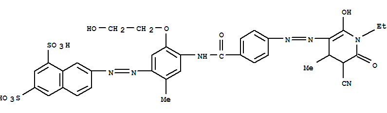7-[[4-[[4-[(5-氰基-1-乙基-1,4,5,6-四氫-2-羥基-4-甲基-6-氧代-3-吡啶)氮雜]苯甲?；鵠氨基]-5-(2-羥基乙氧基)-2-1,3-萘二磺酸結(jié)構(gòu)式_884304-25-0結(jié)構(gòu)式