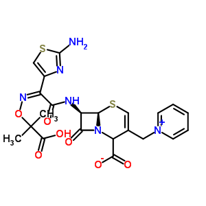 7-{[(2Z)-2-(2-氨基-1,3-噻唑-4-基)-2-{[(2-羧基-2-丙基)氧基]亞氨基}乙?；鵠氨基}-8-氧代-3-(1-吡啶鎓基甲基)-5-硫雜-1-氮雜雙環(huán)[4.2.0]辛-3-烯-2-羧酸酯結(jié)構(gòu)式_217796-42-4結(jié)構(gòu)式