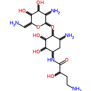 N-[(S)-4-氨基-2-羥基丁酰基]-2-脫氧-4-O-(2,6-二氨基-2,6-二脫氧-alpha-D-吡喃葡萄糖基)-D-鏈霉胺結構式_50474-68-5結構式