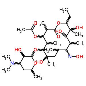 3-O-乙?；?3-O-去(2,6-二脫氧-3-C-甲基-3-O-甲基-alpha-L-核-己糖吡喃糖苷)紅霉素 9-肟結(jié)構(gòu)式_53066-45-8結(jié)構(gòu)式
