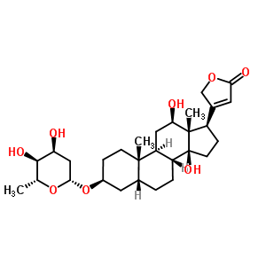 4-[(3S,5R,8R,9S,10S,12R,13S,14S,17R)-3-[(2R,4S,5S,6R)-4,5-二羥基-6-甲基四氫吡喃-2-基]氧基-12,14-二羥基-10,13-二甲基-1,2,3,4,5,6,7,8,9,11,12,15,16,17-十四氫環(huán)戊烯并[a]菲-17-基]-5H-呋喃-2-酮結構式_5352-63-6結構式
