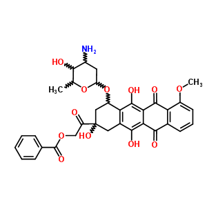 (8S-順式)-10-((3-氨基-2,3,6-三脫氧-alpha-L-來(lái)蘇-己糖吡喃糖苷)氧基)-8-((苯甲酰氧基)乙?；?-7,8,9,10-四氫-6,8,11-三羥基-1-甲氧基-5,12-并四苯醌結(jié)構(gòu)式_59367-03-2結(jié)構(gòu)式