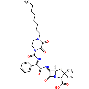 (2S,5R,6R)-3,3-二甲基-6-[[(R)-[[(4-辛基-2,3-二氧代哌嗪-1-基)羰基]氨基]苯基乙?；鵠氨基]-7-氧代-4-硫雜-1-氮雜雙環(huán)[3.2.0]庚烷-2-羧酸結構式_59703-98-9結構式