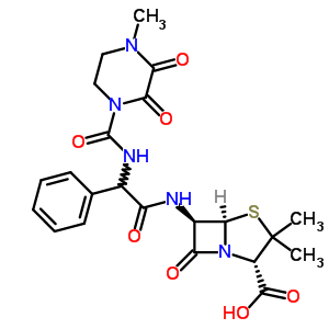 (2S,5R,6R)-3,3-二甲基-6-[[(R)-[[(4-甲基-2,3-二氧代哌嗪-1-基)羰基]氨基]苯基乙?；鵠氨基]-7-氧代-4-硫雜-1-氮雜雙環(huán)[3.2.0]庚烷-2-羧酸結(jié)構(gòu)式_59723-60-3結(jié)構(gòu)式