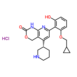 7-[2-(環(huán)丙基甲氧基)-6-羥基苯基]-1,4-二氫-5-[(3s)-3-哌啶基]-2H-吡啶并[2,3-d][1,3]噁嗪-2-酮鹽酸鹽結構式_600734-06-3結構式